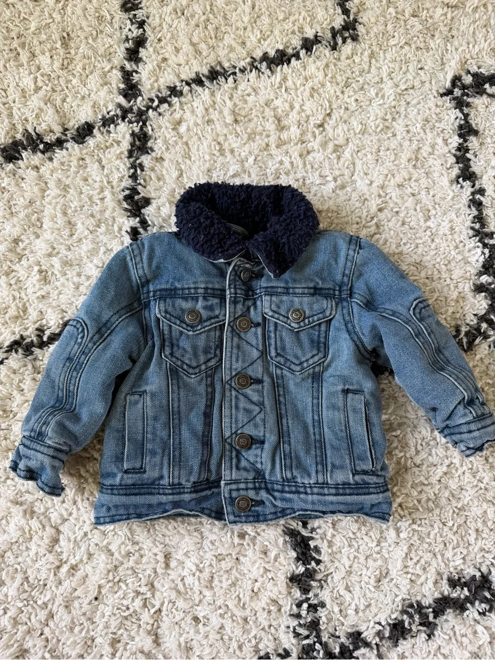 Urban Republic Light Blue Denim Jacket with Dark Blue Sherpa Collar 12M